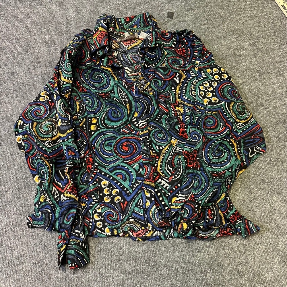 Shapely Button Up Shirt Womens Size 16 Rayon Multicolor Swirl Pattern Long Slv